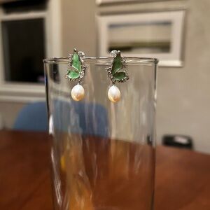 Green Butterfly Pearl Earrings